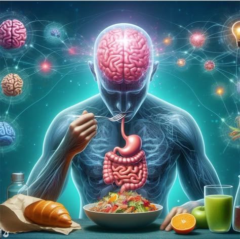 Anatomical illustration of the human nervous system and digestive tract highlighting the gut-brain connection